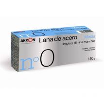 Akron lana acero n. 0 media 150gr. bobina , Lana de acero grano medio No0 AKRONBobina de 150 gramosLimpia y elimina manchas en madera,marmol,metal y