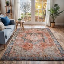 Surya - Tapis Vintage Lavable en Machine Rouge/Bleu 160x220 cm