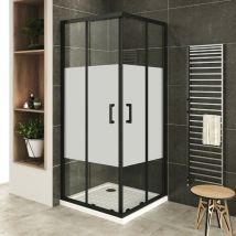Saniverre - lanablack+ Porte de douche d'angle h 190 cm centre-opaque 90 x 90 cm + receveur