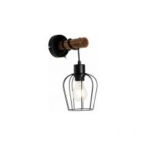 Rural wall lamp black with wood - Stronk - Black