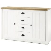 Landhaus Sideboard PISA-61 in Pinie weiß und Eiche hell, B/H/T ca.: 130/88/43 cm