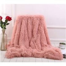 Langhaar Kunstpelz Kuscheldecke, Flanell Warme Wurfdecke Flauschig Microfaser Kunstfell Wohndecke Weich Wende Felldecke Sofa Decke Klimaanlage - Rosa