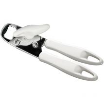 Tescoma Dosenöffner Presto mit Entkorker – Ergonomisches Design – Metall/Kunststoff/Edelstahl – Weiß/Chrom – 0,178 kg