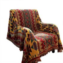Grande Plaid Couverture Coton Tricoté Jacquard Bohême Douce Lavable Pour Canapé Fauteuil Chambre (130180CM, Géométrique)-