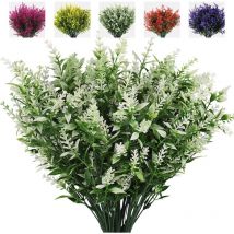 Langray - Plante Artificielle Lavande, 8 Bouquets D'extérieur Anti-Ultraviolet Feuille Verte Faux Arbustes Simulation Plantes Intérieur Et Extérieur