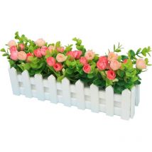 Langray - Roses Plantes Artificielles avec Clôture Fausses Fleurs Artificielles avec Pot Simulation Plantes en Pot Bonsaï Fleurs Artificielles