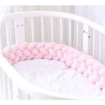 Tour de Lit Bebe Tresse 4 Partages, Tresse Protection Lit Bebe Bébé Coussin Serpent Tressé Pare-chocs pour Lit Bebe Berceau (Rose, 100cm)-