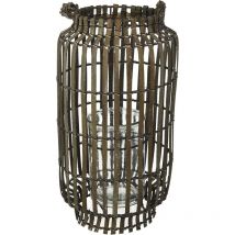 Lanterna bamboo grey c/bicchiere 20x54h cm - King Home