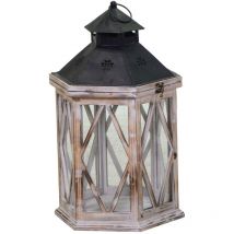 Lanterna in legno naturale sbiancato esagonale 37,5X32,5Xh65CM design interno