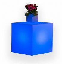 Quadratische leuchtende Laterne YouCube mit LED-Laterne Dekoration Made in Italy für den Außeneinsatz -Niedriges Modell - 40 cm / Blau / Mit Kabel