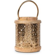 Lanterne Bois/Métal Doré 18X18X25 Cm