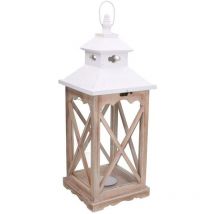 Lanterne carrée en bois blanc naturel cm22x22h56,5