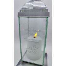 lanterne carrée lisse / blanc et argent / PERSONNALISÉE / PAPA / grand / 1 pièce