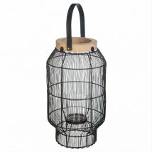 Lanterne Déco en Métal Bois et Verre pour Bougie 8cm Silumen