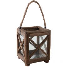 Lanterne de jardin carrée en bois et verre