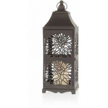 Spetebo - Lanterne en métal brun foncé avec bougie led - 44 cm - Lampe de jardin décorative avec motif d'hortensia