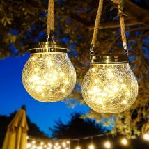 Lanterne solaire, 2 paquet de lumières décoratives solaires suspendues pour l'extérieur, Lampe de pot à énergie solaire de jardin (blanc chaud)