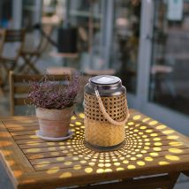Lanterne solaire d'extérieur en bambou, lanterne solaire décorative boho d'extérieur, lanterne solaire pour jardin extérieur, suspendue, led, DxH