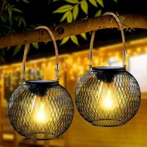 Lanterne Solaire Exterieur Jardin, 2 Lampes Solaires Extérieure en Métal IP44 Lanterne, Solaire Exterieur Jardin Suspendues, Lanterne Solaire Deco