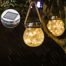 Lanterne solaire, paquet de 2 lanternes d'extérieur avec 30 led étanches, lampes solaires en verre fissuré, lampes de patio, lanternes solaires