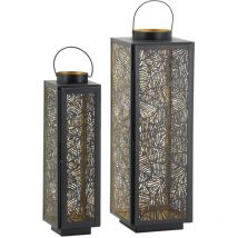Aubry Gaspard - Lanternes en métal laqué noir carrée motif feuilles (Lot de 2)