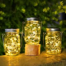 3 Pièces Lanternes Solaire Exterieur - 30led Lampe Solaire Exterieur Jardin, Ip65 Imperméable Lanterne Exterieur, Mason Jar Lampe Solaire Suspendues 