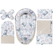 Lantigo - 5-in-1 Neugeborenen-Komplettset 95x55 cm: Kuschelkokon, inkl. Kopfkissen, Babydecke, ergonomischer Matratze und hochwertiger