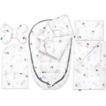 Babynest 100% Baumwolle, 6-teiliges Set für Neugeborene, inkl. Baby Kissen, Decke und Babyhörnchen, perfekte Babyausstattung – 95×55 cm – Lovely Bird