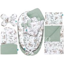 Lantigo - Babynest 100% Baumwolle, 6-teiliges Neugeborenen-Set, inkl. Kissen, Babydecke und Babyhörnchen, perfekte Erstausstattung – 95×55 cm – Green