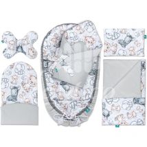 Set für Neugeborene 6-teiliges Babynest Baumwolle mit Samt Baby Nestchen 95×55 cm inkl. Baby Kissen, Babydecke, Babyhörnchen, Erstausstattung