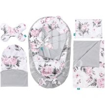 Set für Neugeborene 6-teiliges Babynest Baumwolle mit Samt Baby Nestchen 95×55 cm inkl. Baby Kissen, Babydecke, Babyhörnchen, Erstausstattung