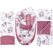 Set für Neugeborene 6-teiliges Babynest Baumwolle mit Samt Baby Nestchen 95×55 cm inkl. Baby Kissen, Babydecke, Babyhörnchen, Erstausstattung