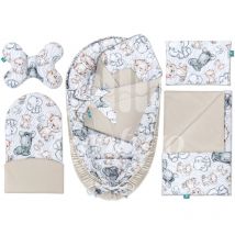 Set für Neugeborene 6-teiliges Babynest Baumwolle mit Samt Baby Nestchen 95×55 cm inkl. Baby Kissen, Babydecke, Babyhörnchen, Erstausstattung