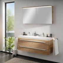 Lanzet - M9 Badmöbel Set 4-teilig, 130cm breit, Hellbraun, mit led + led Spiegelschrank'-'90141145