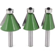 3Pcs 8mm tige Fraise à chanfreiner et chanfreiner, 15 degrés 22.5 degrés 30 degrés Jeu de bits de chanfrein et de chanfrein Fraise à bois Outil de