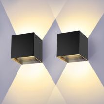Applique Murale Interieur/Exterieur 2 Pack Lampes Murales Noires led Etanches IP65 Réglable Lampe Lumière orientable haut et bas Design 3000K Blanc