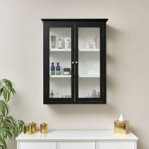 Large Black & White Glass Fronted Wall Cabinet 90cm x 70cm - Black, white, gold