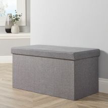 Large Folding Ottoman Grey Linen Fabric Chest Sturdy Storage Space Saving Box - Multicoloured