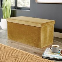 Large Folding Ottoman Mustard Velvet Fabric Chest Solid Storage Space Saving Box