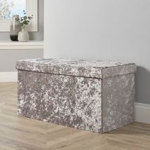Large Folding Ottoman Silver Ice Velvet Fabric Chest Solid Storage Space Saving - Multicoloured