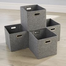 Large Grey Felt Foldable Canvas Storage Folding Box Fabric Cube 4 Piece Set - Large Felt Grey