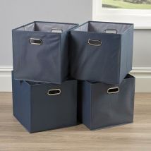 Large Grey Foldable Storage Folding Box Fabric Cube Oval Handle 4 Piece Set - Grey