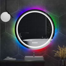 800x800mm Large Illuminated Led Bathroom Mirror with Demister Pad Round RGB Backlit Touch Sensor Switch