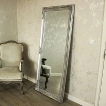 Large Ornate Silver Wall/Floor Mirror 176cm x 76cm - Silver