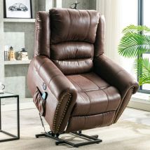 Abrihome - Large Power Lift Recliner Chairs with Massage and Heat for Elderly Big People, Massage Chair Heavy Duty Electric Faux Leather Reclining