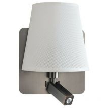 Mantra - Inspired Bahia - Wall Lamp with Large Back Plate 1 Light E27 + Reading Light 3W led with White Shade Satin Nickel 4000K, 200lm,