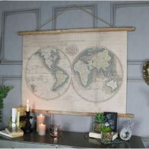Uniquehomefurniture - Large World Map Vintage Industrial Style Hanging Art Decor Wooden Wall Canvas