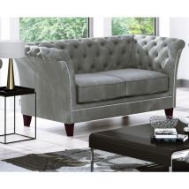 Larui - Chesterfield Sofa 2-Sitzer aus Grau Samt mit Holzfüßen