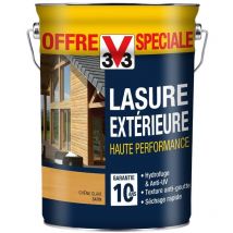 Lasure bois extérieur, haute performance 10 ans V33, offre spéciale Chêne clair satin 5L