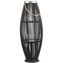 Bambusholz Deko Laterne schwarz Flechtoptik Windlicht mit Glaseinsatz Retro Gartenlaterne Kerzenhalter Kerzenständer 84 cm Tahiti